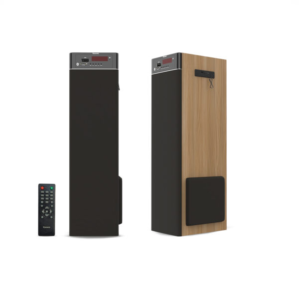 Dyanora Fusion 90 Watt Bluetooth Battery Powered Tower Speaker with TWS Connectivity, Aux/FM/USB/Bluetooth 5.0/ SD Card and Karaoke Support (Oak Wood)